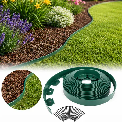 Separator gazon, lungime 10 metri, latime 5 cm, 30 pini montaj, culoare verde