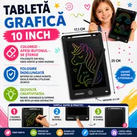 Tableta grafica de desenat pentru copii 10 diagonala, Drawing Tablet, Cu Buton De Stergere, Creion Inclus, Negru