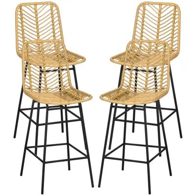 HOMCOM Set de 4 taburete de bar, scaune de bar, spătar împletit și suport pentru picioare, cadru din oțel, 42,5x52x102cm, galben | Aosom Romania