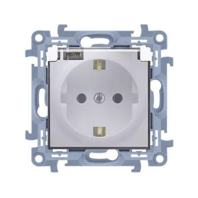 Priza Schuko IP44 cu garnitura de etansare, capac transparent 16 A, 250V~, alb, borne cu surub