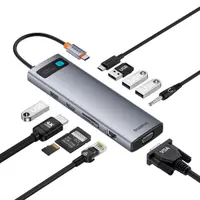 Hub USB-C Baseus Metal Gleam, 3 x USB-A 3.0 - 1 x USB-A - 1 x USB-C - 1 x HDMI - 1 x VGA - 1 x Jack 3.5mm - 1 x RJ45 - 1 x SD - 1 x microSD, Gri