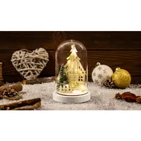 Casa de Craciun cu LED in balon, lemn, cu baterii (X24016) Timer 6+18h, 10LED, 3000K, 2xAAA