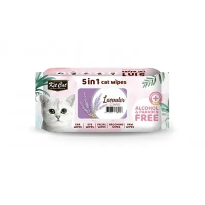 Servetele Umede pentru Pisici 5 in 1, KitCat Lavanda, 80 Bucati