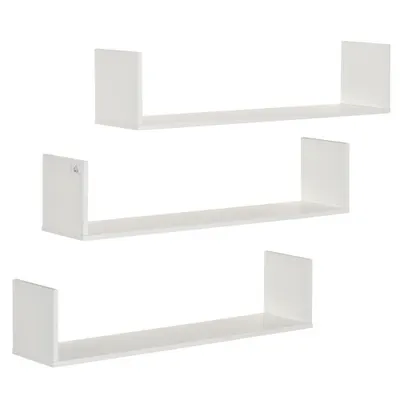 HOMCOM Set di 3 Rafturi de Perete pentru Obiecte, Rafturi de Perete din Lemn, 80x18x18 cm, Alb | Aosom Romania