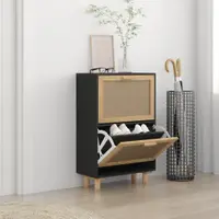 Gossi pantofar, negru, 52x25x80 cm, lemn prelucrat si ratan natural