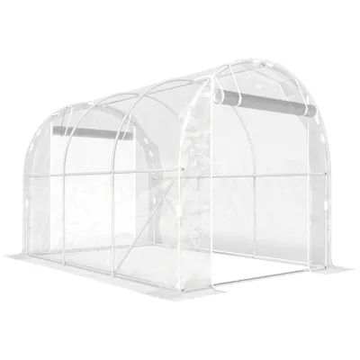 Outsunny Seră de Grădină Tip Tunel 2x3x2 m cu 2 Uși Rulabile, Seră pentru Legume, Flori și Fructe, cu 4 Bare Diagonale, Cadru din Oțel și Acoperiș PE, Transparentă | Aosom Romania