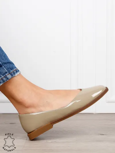 Balerini dama din piele naturala cu talpa usoara si plata CRL1630 Verde