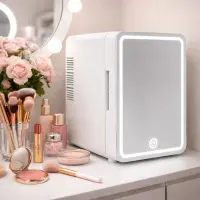 RESIGILAT - Mini Frigider pentru Cosmetice, functie de Racire si Incalzire, capacitate 4 litri, cu Oglinda si Iluminare LED, 12 V si 220 V