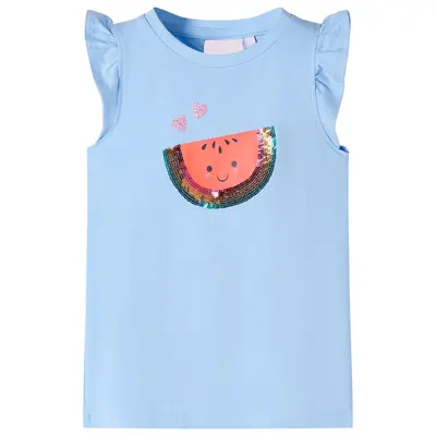 Tricou pentru copii cu mâneci cu volane, albastru deschis, 128
