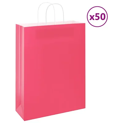 Gossi pungi de hartie 50 buc cu manere roz 32x12x42 cm