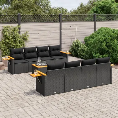 Gossi set mobilier de gradina cu perne, 9 piese, negru, poliratan