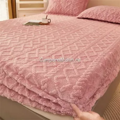 Cearsaf cu elastic COCOLINO, 180x200x25cm, 2 fete de perne, Jojo Home, model Tricotat, Roz