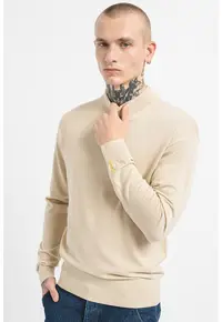 Pulover din amestec de lana tricotata fin - Bej melange