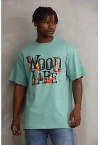 Tricou barbati - supradimensionat - imprimat pe spate - verde - bumbac - Verde