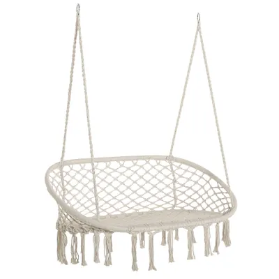 Outsunny Hamac Balansoar pentru Gradina si Casa cu 2 Locuri din Macramé Alb Crem | Aosom Romania