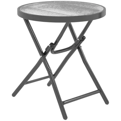 Outsunny Masa de cafea rotundă bistro pentru grădină Ø 60 x 50H cm pliabilă din metal negru cu blat de sticlă temperată negru | Aosom Romania