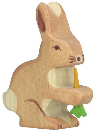 Figurină din lemn Holztiger - Iepure cu morcov