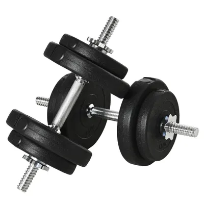 HOMCOM Set 2 Gantere Greutăți de 25 kg Total cu 12 Discuri din Oțel și Plastic, 43x18x7,5 cm, Negru | Aosom Romania