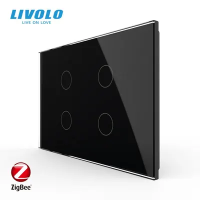 Intrerupator cvadruplu, standard italian, wireless Protocol Zigbee, cu panou sticla, 3M Negru