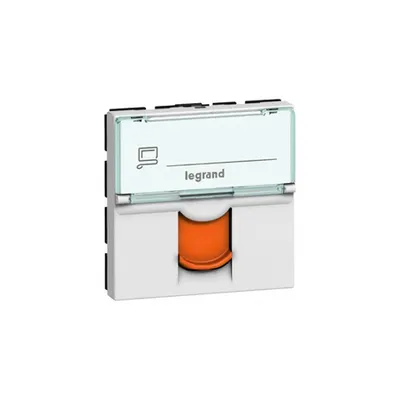 RJ 45 priza Mosaic - category 6 FTP - 2 module - alb cu galben shutter