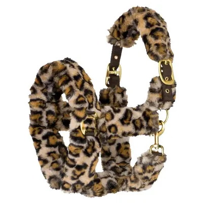 Căpăstru pentru cal START TeddyLeopard cu blană și imprimeu leopard