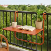 Măsuță pliabilă de balcon cu sistem de prindere pe balustradă, oțel vopsit, înălțime reglabilă 50–70 cm, blat 60×40 cm