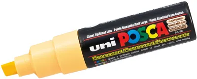Marker permanent cu un varf tesit Uni Posca - PC-8K, 8 mm, portocaliu stralucitor fluorescent