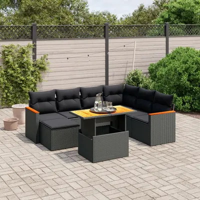 Gossi set mobilier de gradina cu perne, 8 piese, negru, poliratan