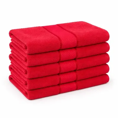 Set 5 prosoape mari 70x130cm, din 100% bumbac pakistanez, 400g, Line, Rosu
