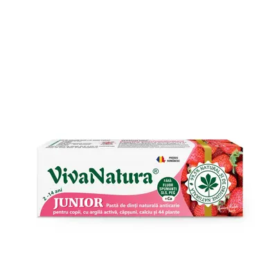 Pasta de dinti naturala pentru copii cu argila si capsuni, fara fluor, 80 ml, JUNIOR, - Leonard Radutz formula, VivaNatura