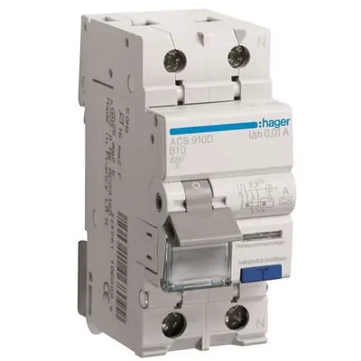 Disjunctor diferential RCBO 1P+N 10A, 10mA, B 6kA, tip A, QuickConnect Hager ACS910D