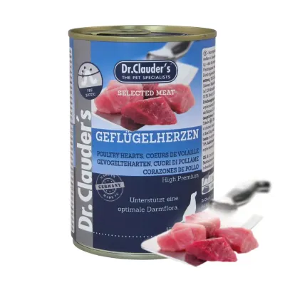 DR. CLAUDER'S Selected Meat, XS-XL, Inimi de Pui conservă hrană umedă câini, (în suc propriu), 400g