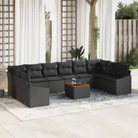 Gossi set de canapele de gradina 11 piese cu perne negru poly rattan acacia