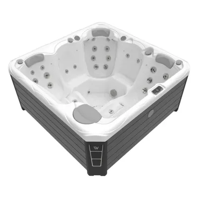 Minipiscina jacuzzi 5 persoane, alb-lucios, 42 jeturi hidromasaj, WiFi, sistem audio, pompa caldura inclusa, unitate Gecko IN.YE-3, 200 x 200 cm, Wellis Budapest CityLife Premium