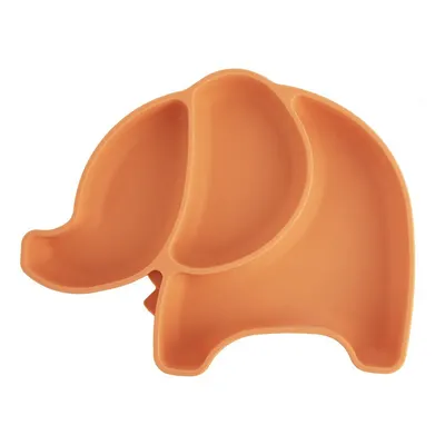 Farfurie pentru copii portocalie din silicon 18x23 cm Elephant – Orion