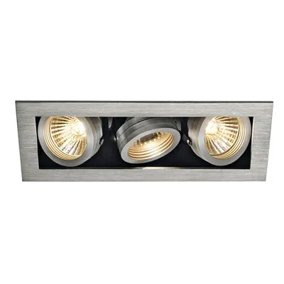 Spot incastrat, KADUX Ceiling lights GU10, aluminium triple-headed, QPAR51, rectangular, brushed aluminium, max. 150W, incl. clip springs
