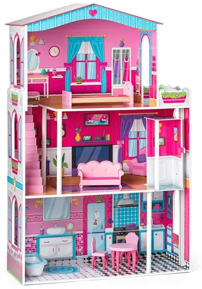 Casa de papusi din lemn Woody - Mirabella, cu mobilier si lift