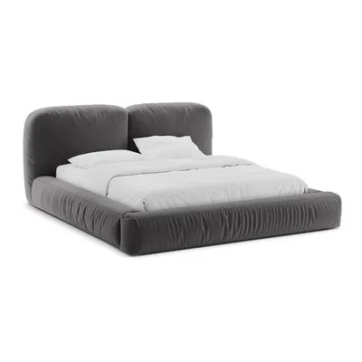Pat matrimonial gri tapițat cu spațiu de depozitare cu somieră 160x200 cm Martina – Micadoni