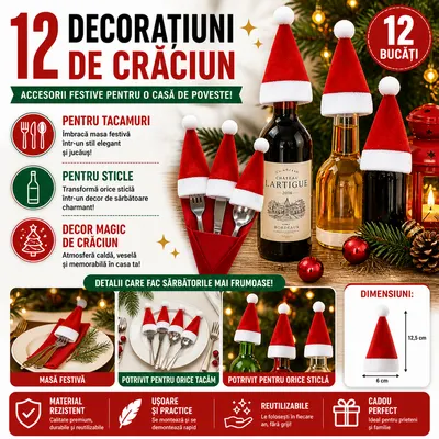 Suporturi pentru tacamuri Model de Craciun, 12x6 cm, Rosu/Alb, Set 12 Buc