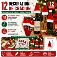 Suporturi pentru tacamuri Model de Craciun, 12x6 cm, Rosu/Alb, Set 12 Buc