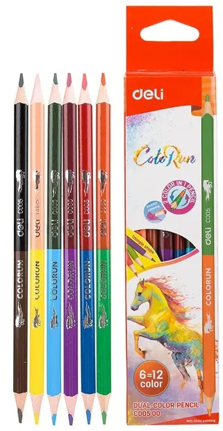 Creioane colorate Deli Colorun - EC00500, cu două capete, 12 culori
