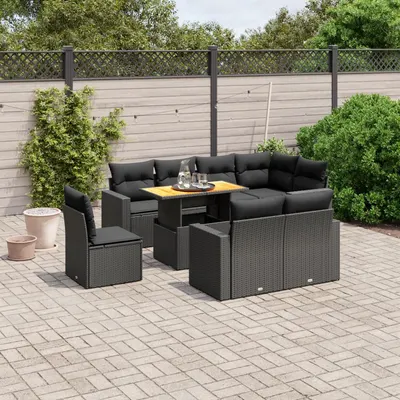 Gossi set mobilier de gradina cu perne, 9 piese, negru, poliratan