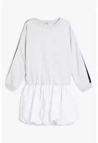 Rochie evazata cu model 2in1 - Alb/Gri deschis melange
