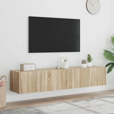 vidaXL Comodă TV de perete cu LED, 2 buc. stejar sonoma, 80x35x31 cm