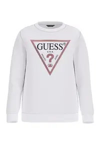 Bluza de trening cu decolteu la baza gatului si imprimeu logo - Alb optic/Roz prafuit