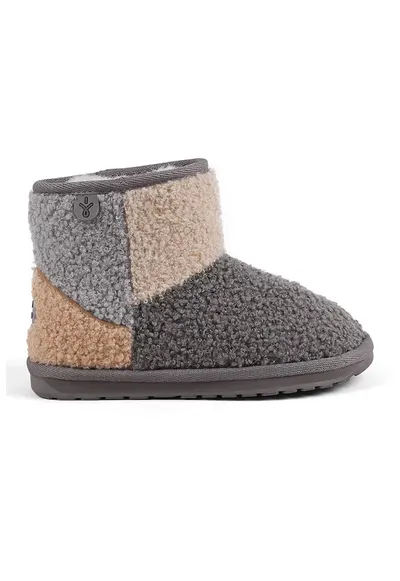 Ghete slip-on din teddy cu captuseala de lana - Gri deschis/Bej deschis/Maro camel