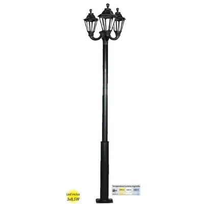 Stalp metalic DECORATIV 4 METRI RUT 3X8.5W LED