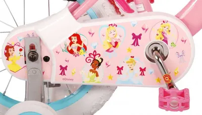 Bicicleta pentru copii EL Disney Princess 14 inch Pink ND, frana de mana pe ambele roti, scaun si ghidon reglabil, spite metalice, roti gonflabile, stopuri reflectorizante