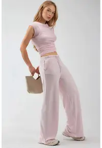 Pantaloni dama largi - roz - poliester