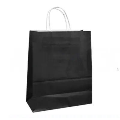 Pungi din Hartie cu Manere, Negru, Interior Alb, 16 x 9 x 21 cm, 100 Bucati
